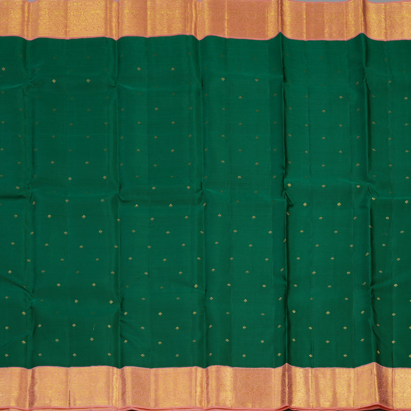 Hayagrivas Handloom Emerald Green Kanjivaram Silk Saree with Peach Pink Border KBE2247B24-3