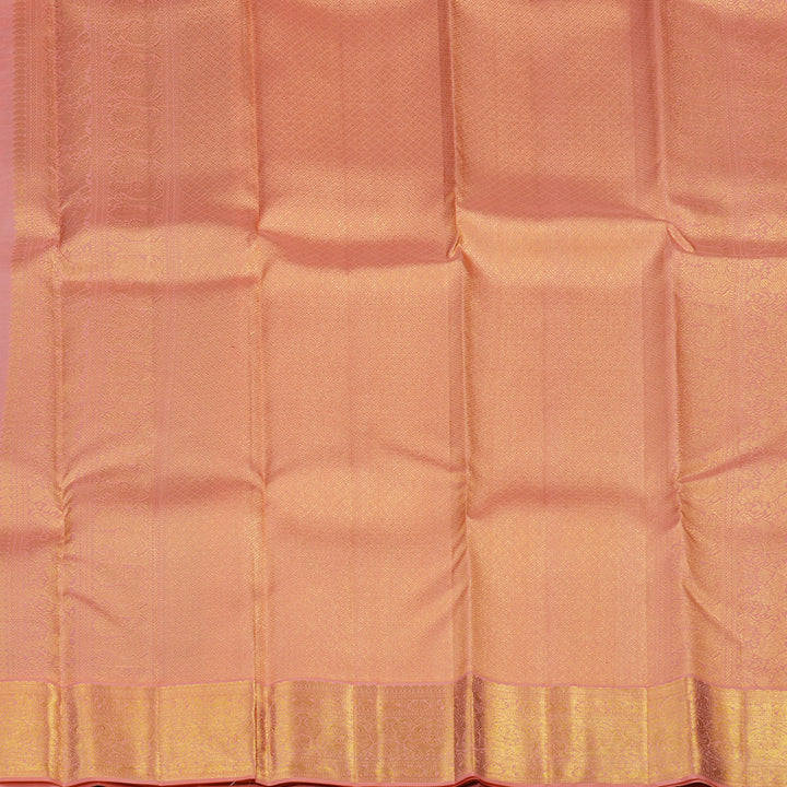 Hayagrivas Handloom Emerald Green Kanjivaram Silk Saree with Peach Pink Border KBE2247B24-3