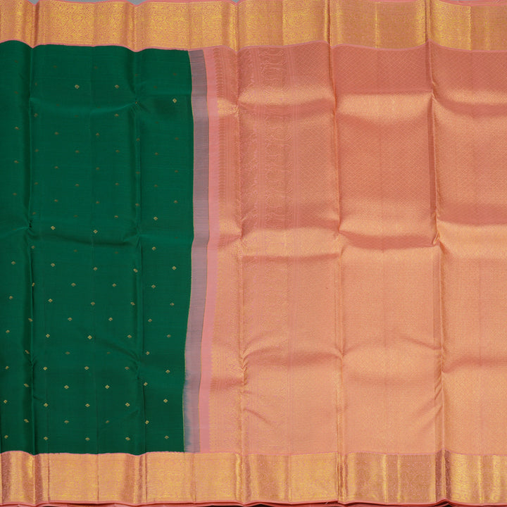 Hayagrivas Handloom Emerald Green Kanjivaram Silk Saree with Peach Pink Border KBE2247B24-3