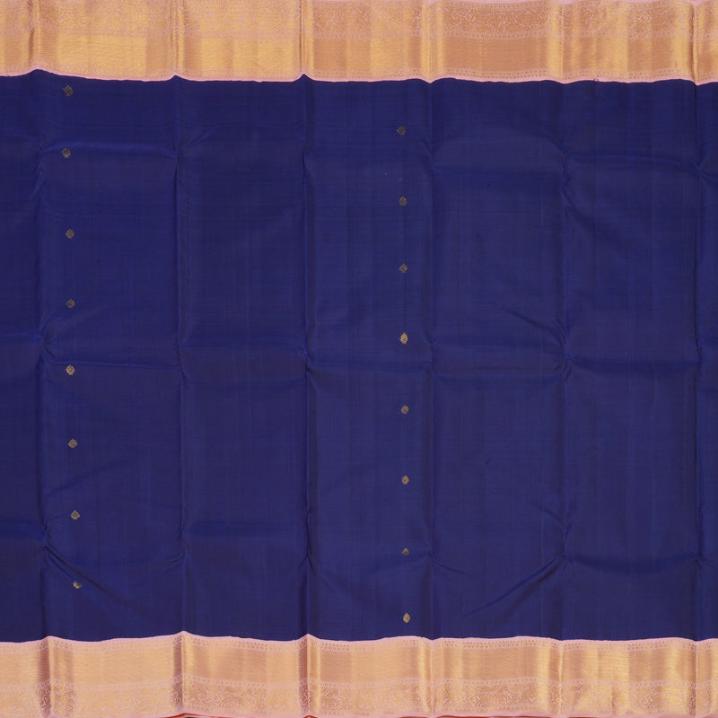 Hayagrivas Handloom Indigo Blue Kanjivaram Silk Saree with Peach Pink Border KBE2251B1-1