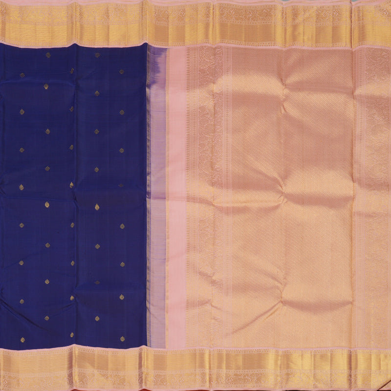 Hayagrivas Handloom Indigo Blue Kanjivaram Silk Saree with Peach Pink Border KBE2251B1-1