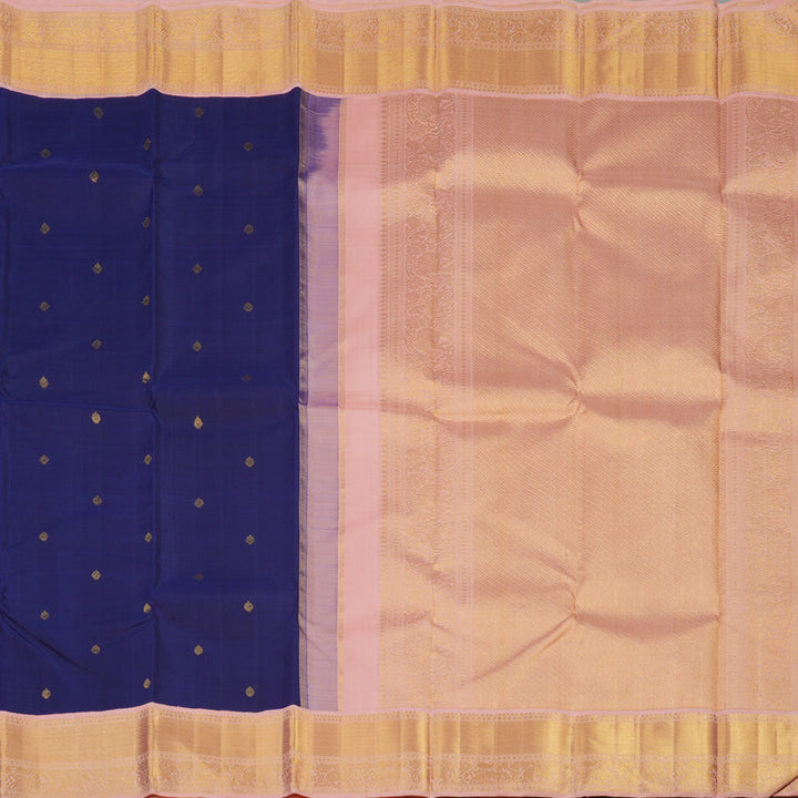 Hayagrivas Handloom Indigo Blue Kanjivaram Silk Saree with Peach Pink Border KBE2251B1-1