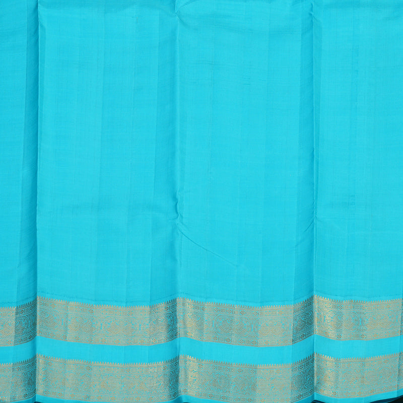 Hayagrivas Handloom Parrot Green Kanjivaram Silk Saree with Sky Blue Border KBE2251B1-2