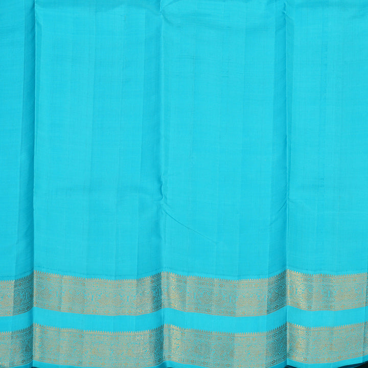 Hayagrivas Handloom Parrot Green Kanjivaram Silk Saree with Sky Blue Border KBE2251B1-2