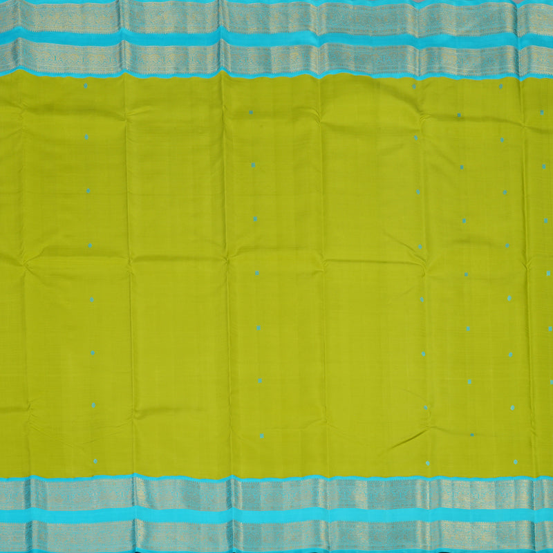 Hayagrivas Handloom Parrot Green Kanjivaram Silk Saree with Sky Blue Border KBE2251B1-2