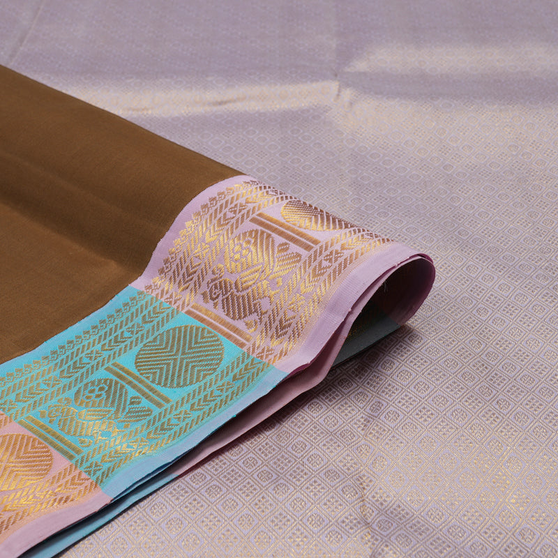 Hayagrivas Handloom Chocolate Brown Kanjivaram Silk Saree with Multicolour Border KBE2251B4-1