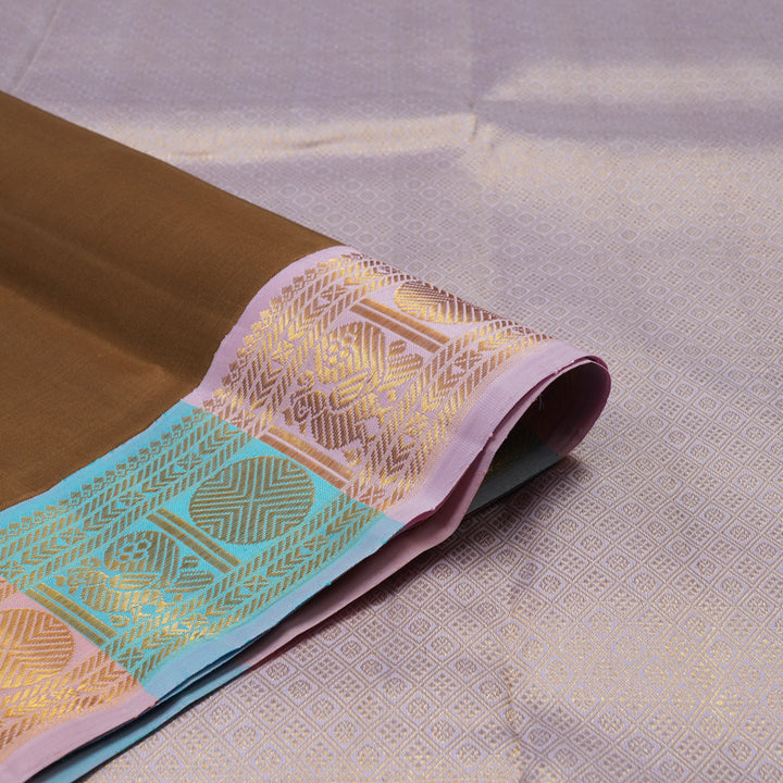 Hayagrivas Handloom Chocolate Brown Kanjivaram Silk Saree with Multicolour Border KBE2251B4-1