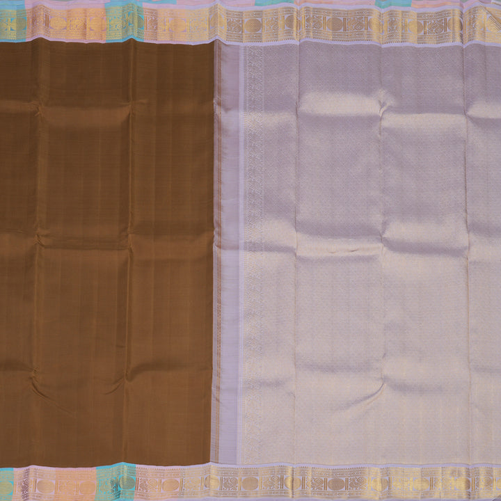 Hayagrivas Handloom Chocolate Brown Kanjivaram Silk Saree with Multicolour Border KBE2251B4-1
