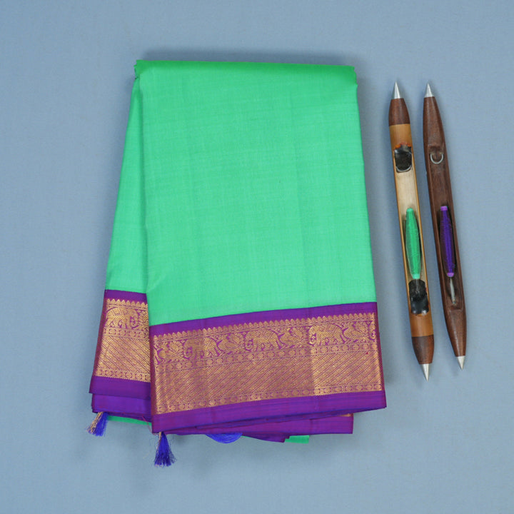 Hayagrivas Handloom Mint Green Kanjivaram Silk Saree with Purple Border KBE2254B1-2