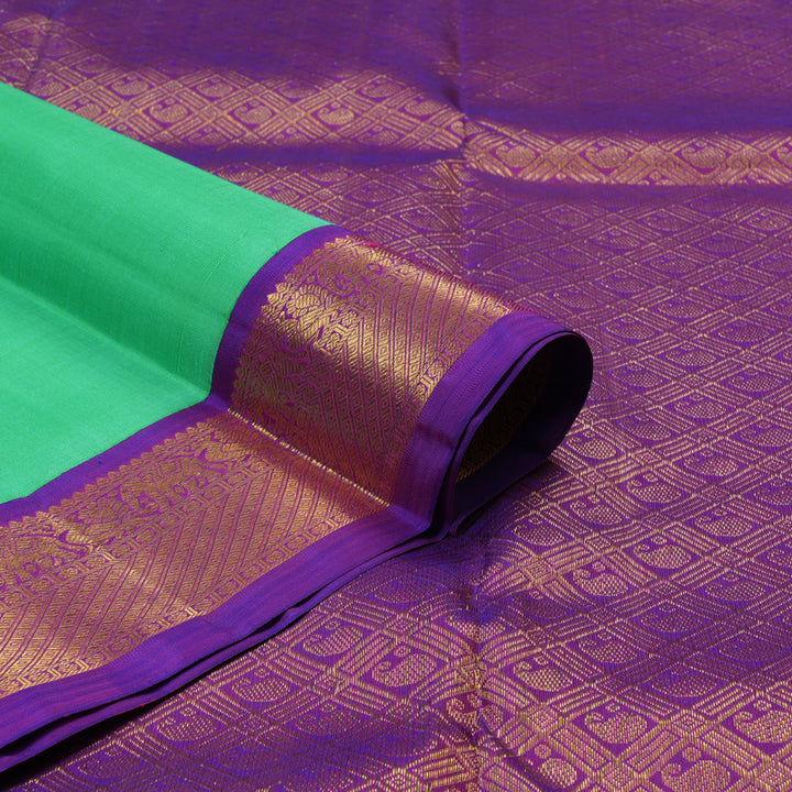 Hayagrivas Handloom Mint Green Kanjivaram Silk Saree with Purple Border KBE2254B1-2