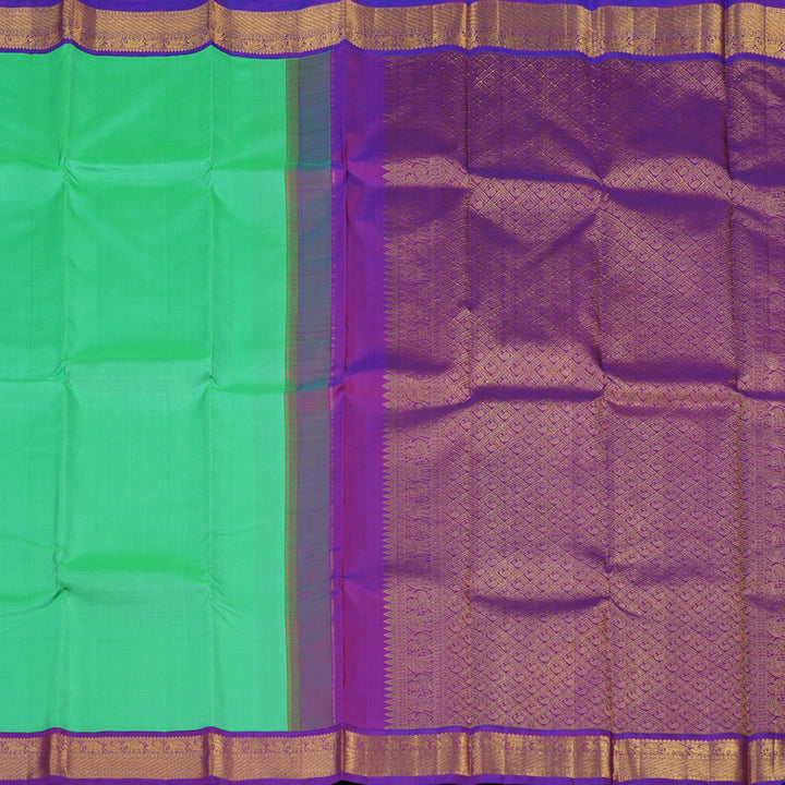 Hayagrivas Handloom Mint Green Kanjivaram Silk Saree with Purple Border KBE2254B1-2