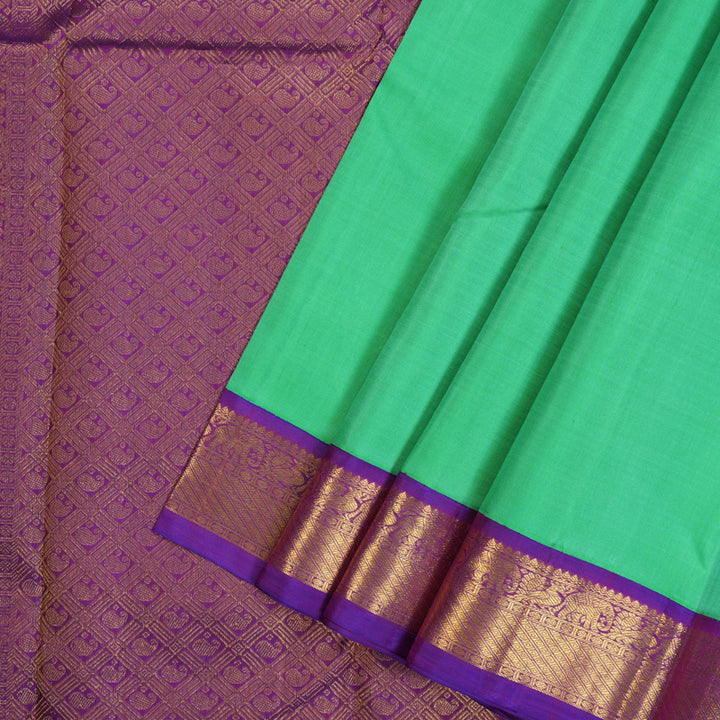 Hayagrivas Handloom Mint Green Kanjivaram Silk Saree with Purple Border KBE2254B1-2