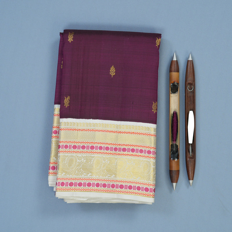 Hayagrivas Handloom Violet Kanjivaram Silk Saree with Half-White Border KBE2254B3-1