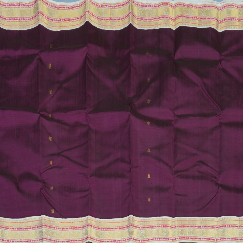 Hayagrivas Handloom Violet Kanjivaram Silk Saree with Half-White Border KBE2254B3-1