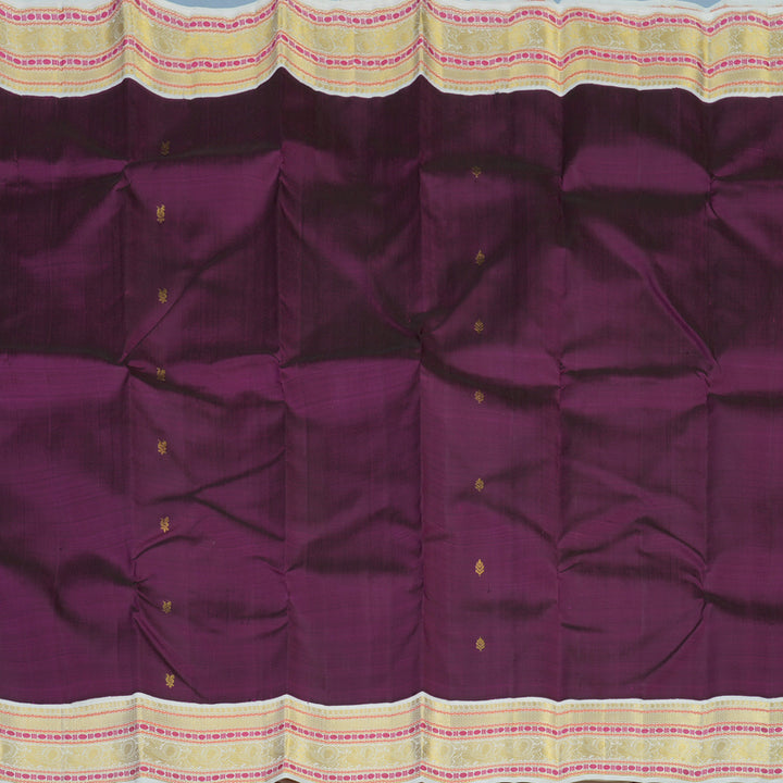 Hayagrivas Handloom Violet Kanjivaram Silk Saree with Half-White Border KBE2254B3-1