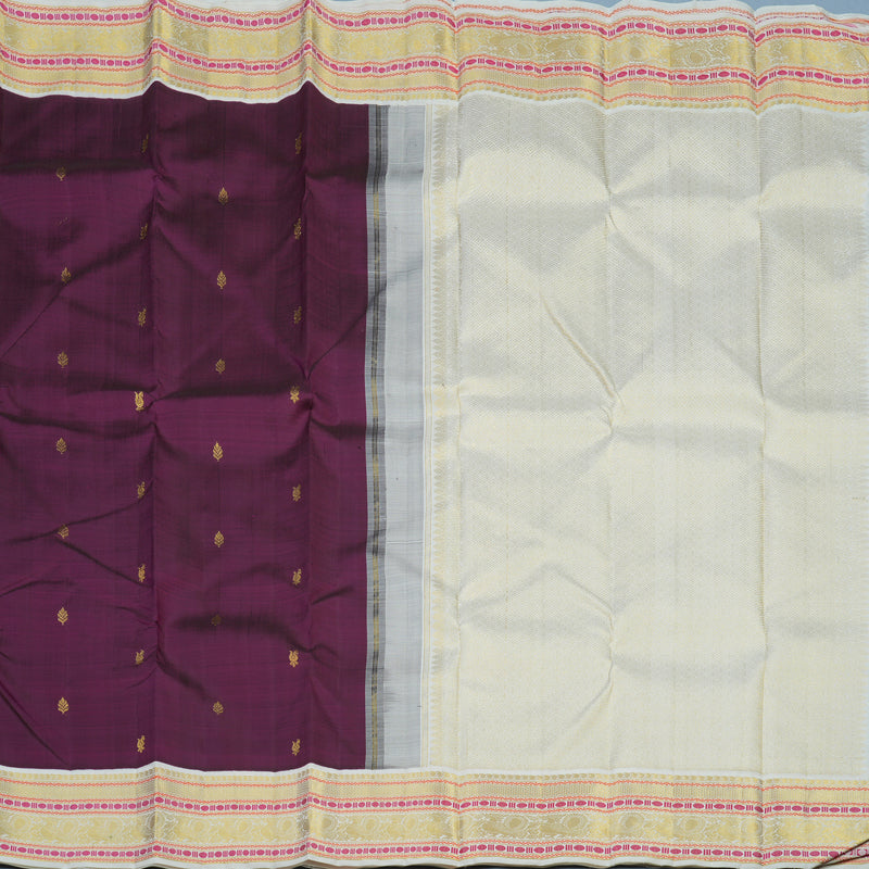Hayagrivas Handloom Violet Kanjivaram Silk Saree with Half-White Border KBE2254B3-1