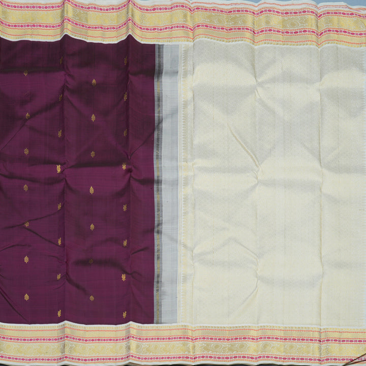 Hayagrivas Handloom Violet Kanjivaram Silk Saree with Half-White Border KBE2254B3-1