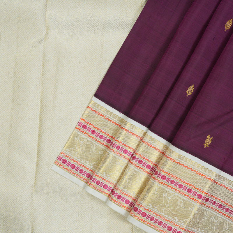 Hayagrivas Handloom Violet Kanjivaram Silk Saree with Half-White Border KBE2254B3-1