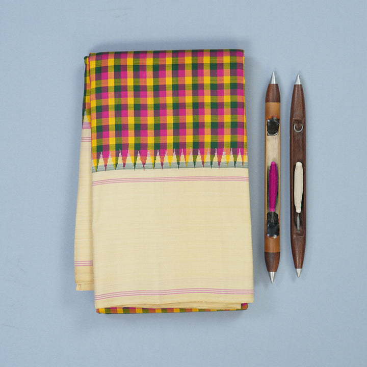 Hayagrivas Handloom Multicolour Checks Kanjivaram Silk Saree with Beige Border KBE2255B3-1
