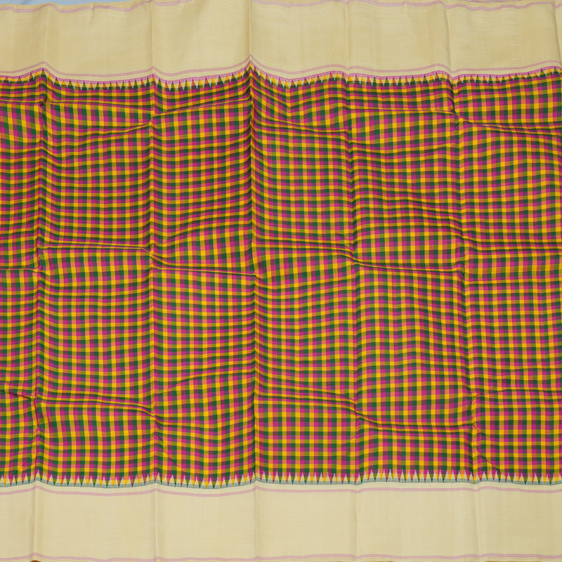 Hayagrivas Handloom Multicolour Checks Kanjivaram Silk Saree with Beige Border KBE2255B3-1