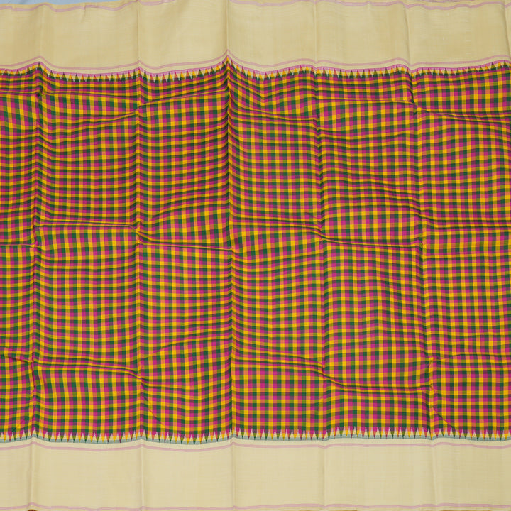 Hayagrivas Handloom Multicolour Checks Kanjivaram Silk Saree with Beige Border KBE2255B3-1