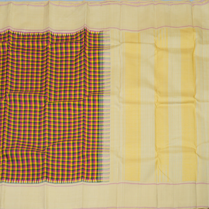 Hayagrivas Handloom Multicolour Checks Kanjivaram Silk Saree with Beige Border KBE2255B3-1