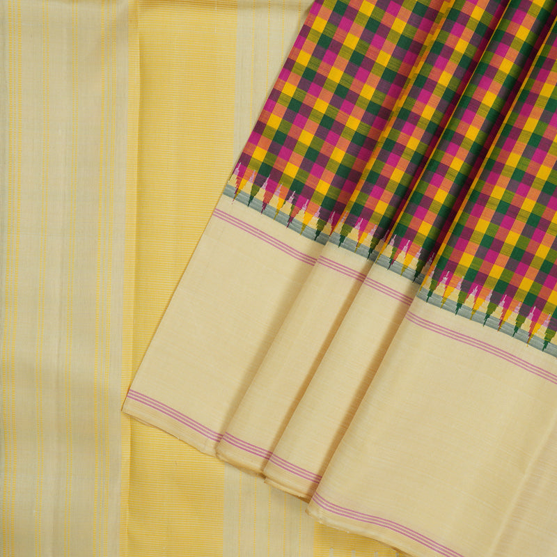 Hayagrivas Handloom Multicolour Checks Kanjivaram Silk Saree with Beige Border KBE2255B3-1