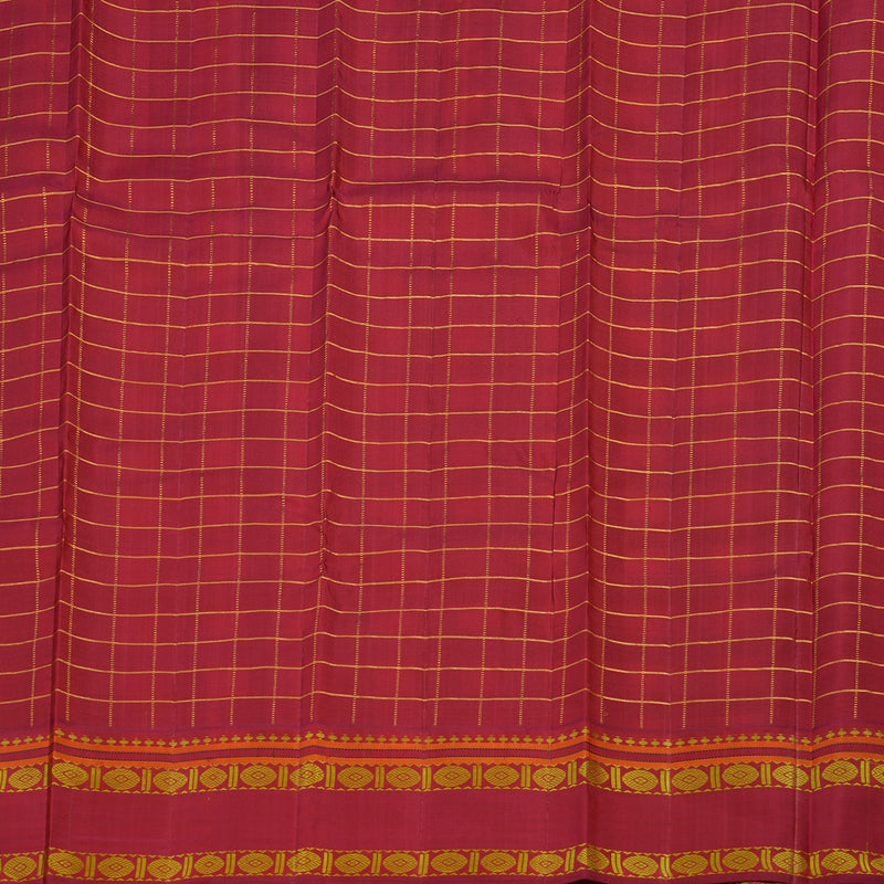 Hayagrivas Handloom White & Dark Blue Checks Kanjivaram Silk Saree with Red Border KBE2255B9-1
