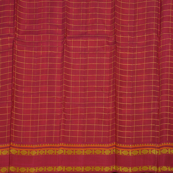 Hayagrivas Handloom White & Dark Blue Checks Kanjivaram Silk Saree with Red Border KBE2255B9-1