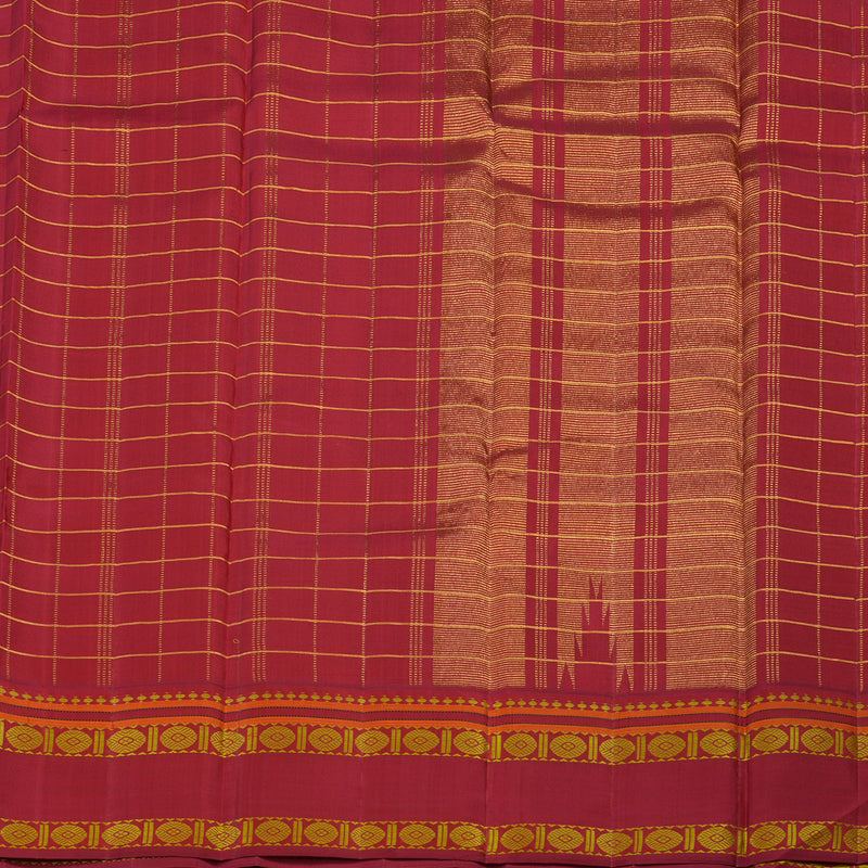 Hayagrivas Handloom White & Dark Blue Checks Kanjivaram Silk Saree with Red Border KBE2255B9-1