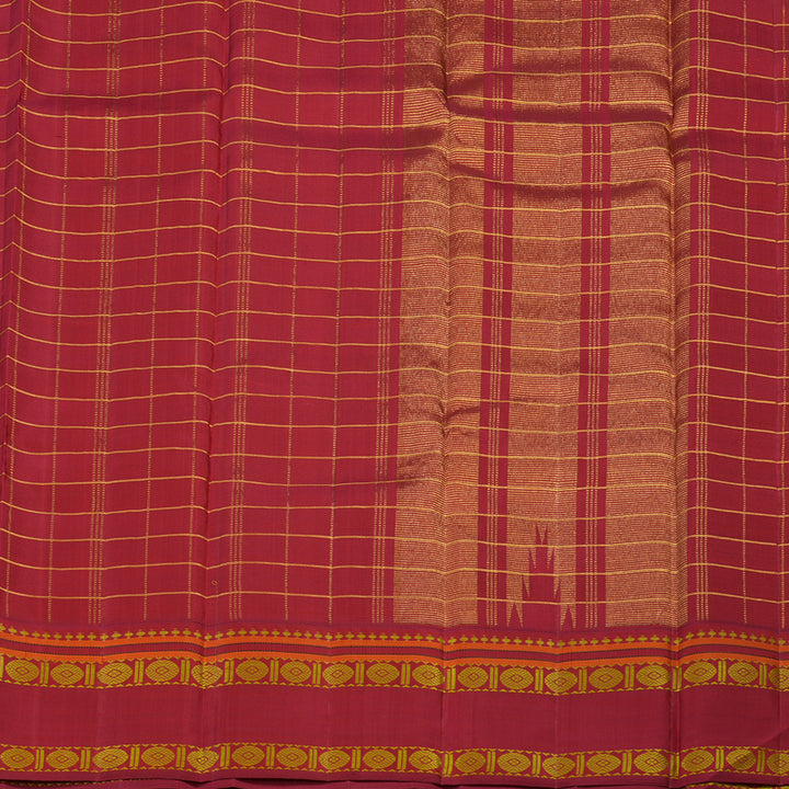 Hayagrivas Handloom White & Dark Blue Checks Kanjivaram Silk Saree with Red Border KBE2255B9-1