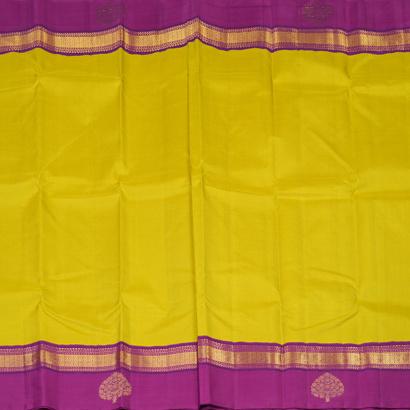 Hayagrivas Handloom Yellow Kanjivaram Silk Saree with Purple Border KBE2256B2-1