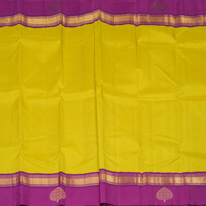 Hayagrivas Handloom Yellow Kanjivaram Silk Saree with Purple Border KBE2256B2-1