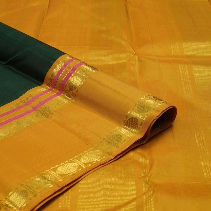Hayagrivas Handloom Bottle Green Kanjivaram Silk Saree with Mustard Yellow Border KBE2256B3-3