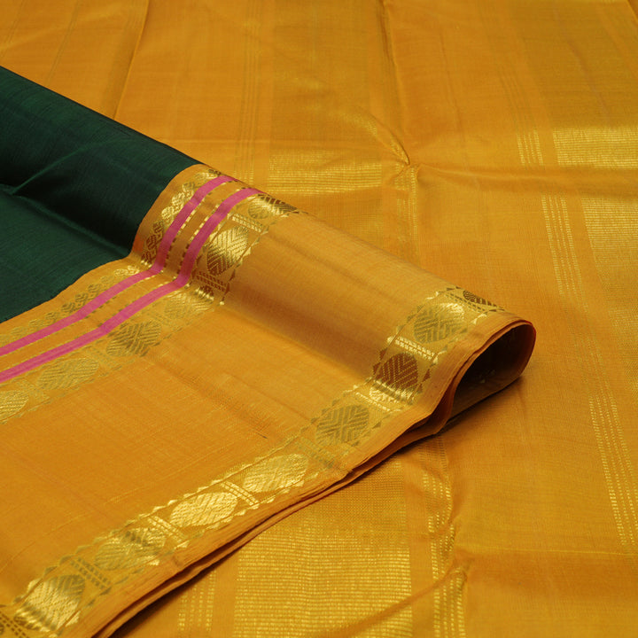 Hayagrivas Handloom Bottle Green Kanjivaram Silk Saree with Mustard Yellow Border KBE2256B3-3
