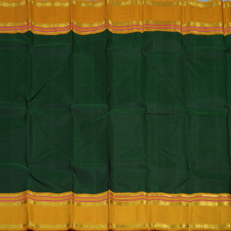 Hayagrivas Handloom Bottle Green Kanjivaram Silk Saree with Mustard Yellow Border KBE2256B3-3