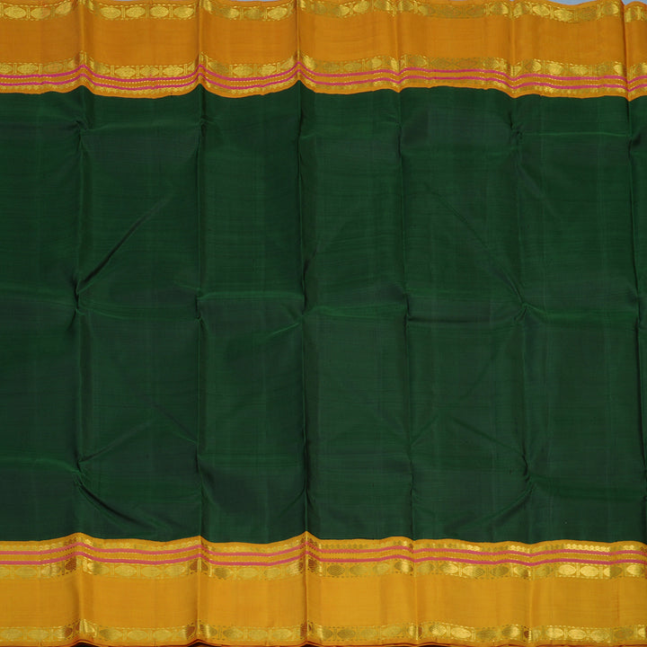 Hayagrivas Handloom Bottle Green Kanjivaram Silk Saree with Mustard Yellow Border KBE2256B3-3