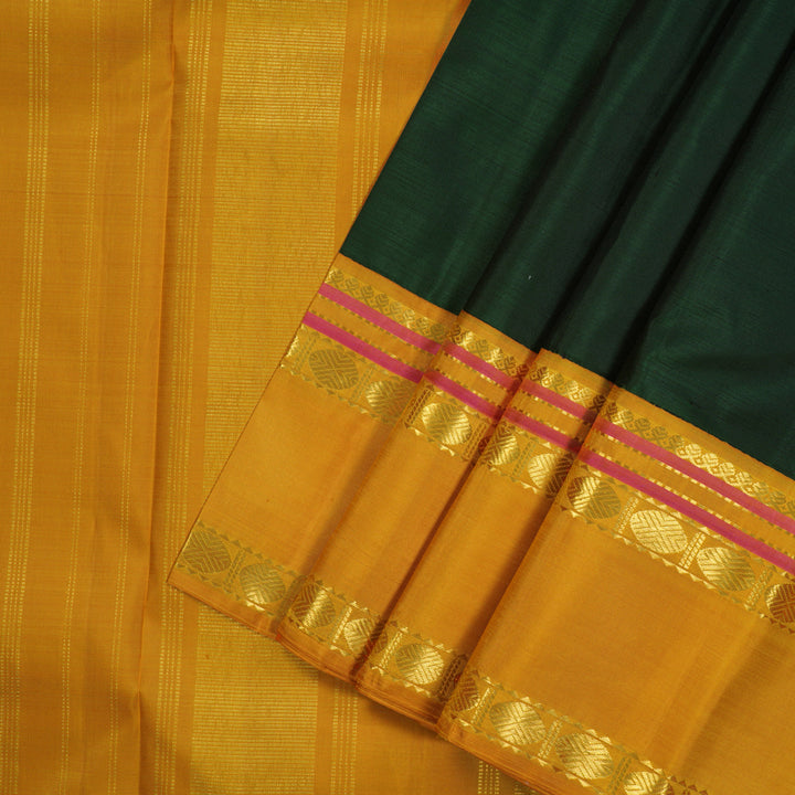 Hayagrivas Handloom Bottle Green Kanjivaram Silk Saree with Mustard Yellow Border KBE2256B3-3