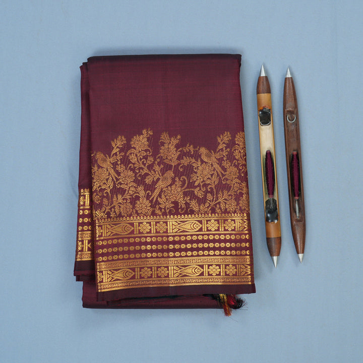 Hayagrivas Handloom Wine Kanjivaram Silk Saree KBE2257B5-1
