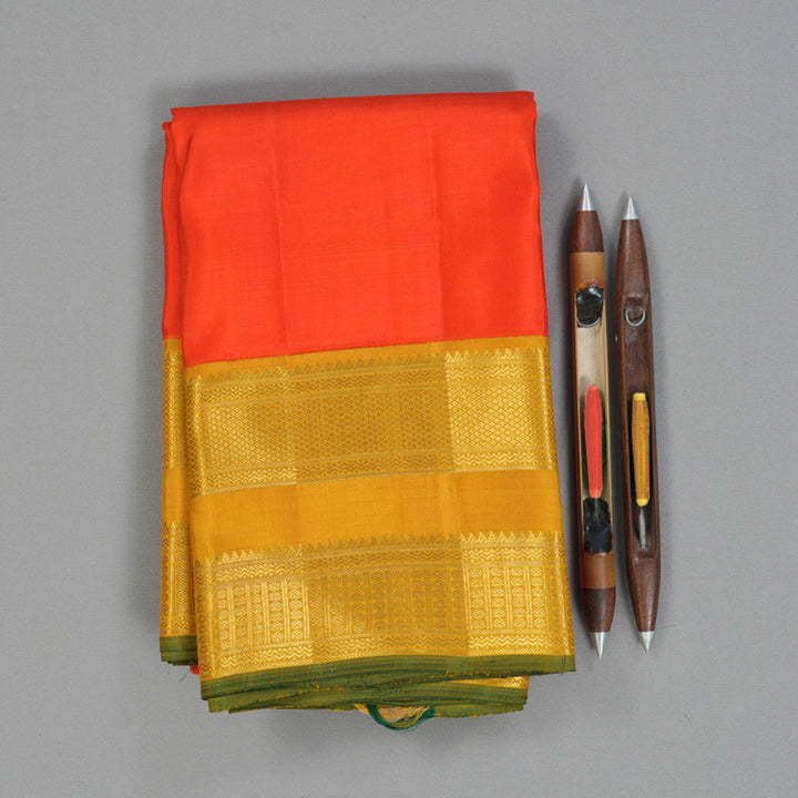 Hayagrivas Handloom Fanta Orange Kanjivaram Silk Saree with Mustard Yellow Border KBE2258B1-1