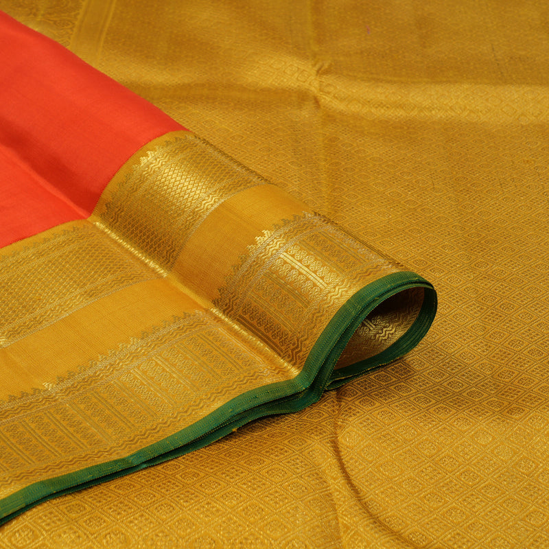 Hayagrivas Handloom Fanta Orange Kanjivaram Silk Saree with Mustard Yellow Border KBE2258B1-1