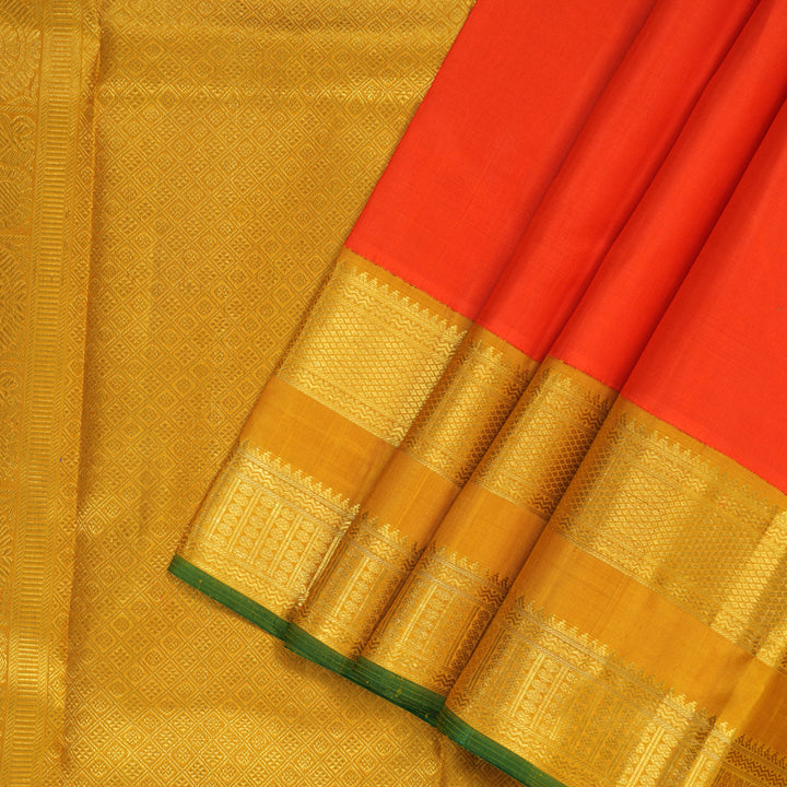 Hayagrivas Handloom Fanta Orange Kanjivaram Silk Saree with Mustard Yellow Border KBE2258B1-1
