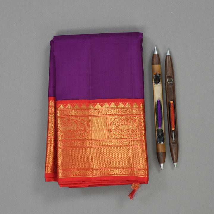 Hayagrivas Handloom Purple Kanjivaram Silk Saree with Red Border KBE2258B1-2