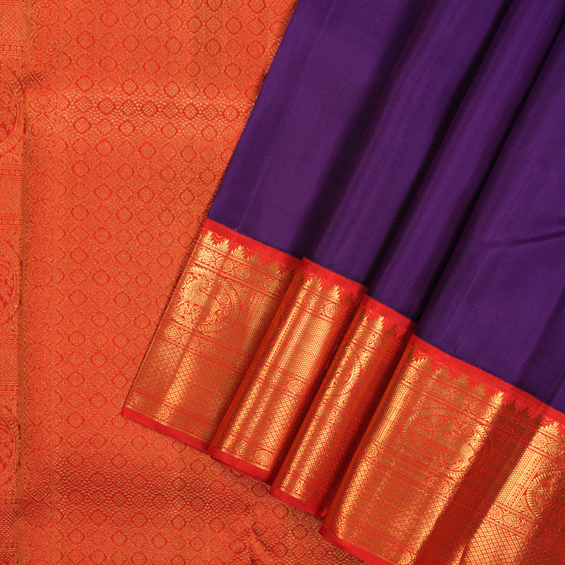 Hayagrivas Handloom Purple Kanjivaram Silk Saree with Red Border KBE2258B1-2