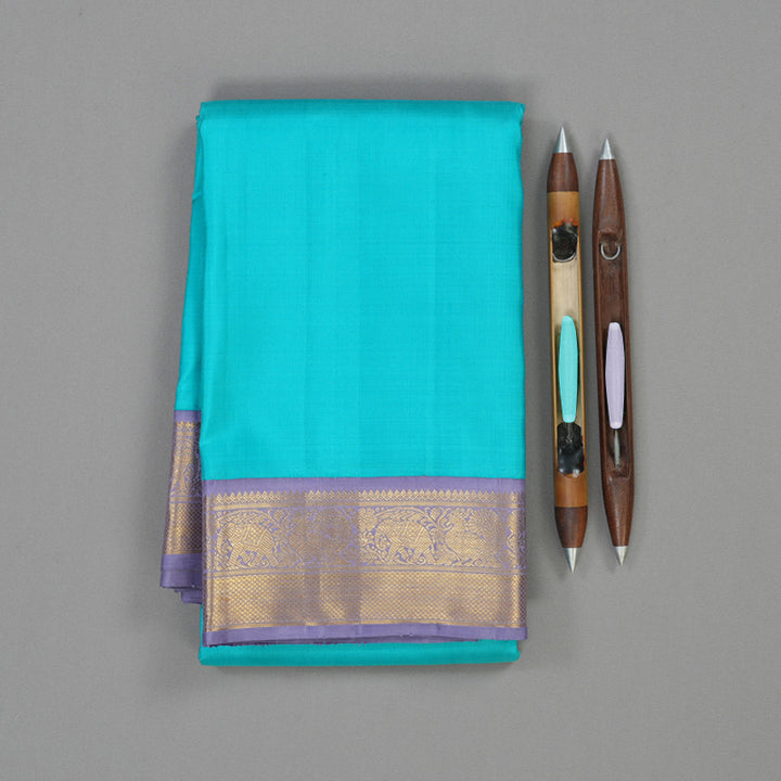 Hayagrivas Handloom Sky Blue Kanjivaram Silk Saree with Lavendar Border KBE2258B2-1