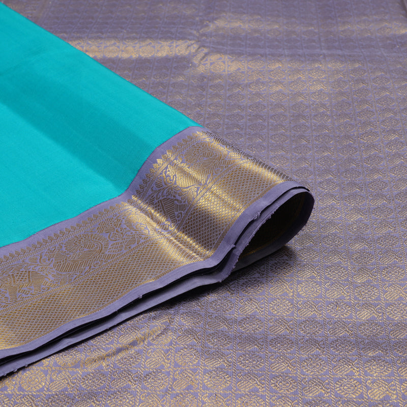 Hayagrivas Handloom Sky Blue Kanjivaram Silk Saree with Lavendar Border KBE2258B2-1