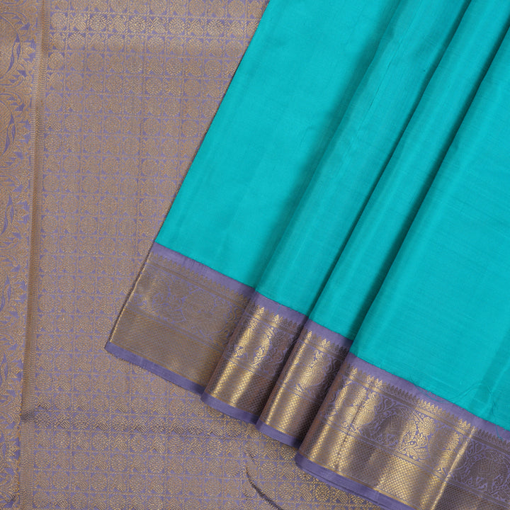 Hayagrivas Handloom Sky Blue Kanjivaram Silk Saree with Lavendar Border KBE2258B2-1