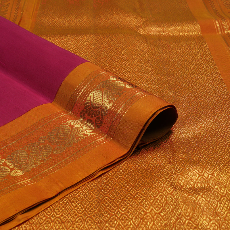 Hayagrivas Handloom Reddish-Pink Kanjivaram Silk Saree with Orange Border KBE2259B1-1