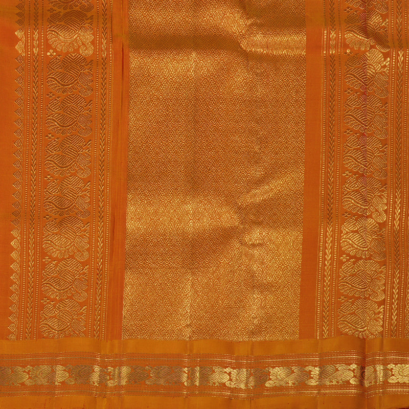 Hayagrivas Handloom Reddish-Pink Kanjivaram Silk Saree with Orange Border KBE2259B1-1
