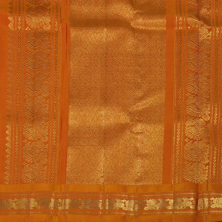 Hayagrivas Handloom Reddish-Pink Kanjivaram Silk Saree with Orange Border KBE2259B1-1